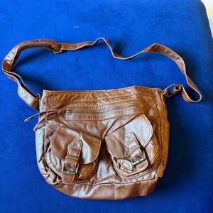 Brown Faux Leather Shoulder Bag
